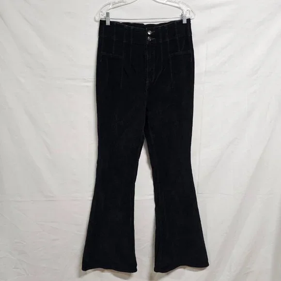 Free People Jayde Seamed Corduroy Flare Pants Size 31 Black - Picture 14 of 16